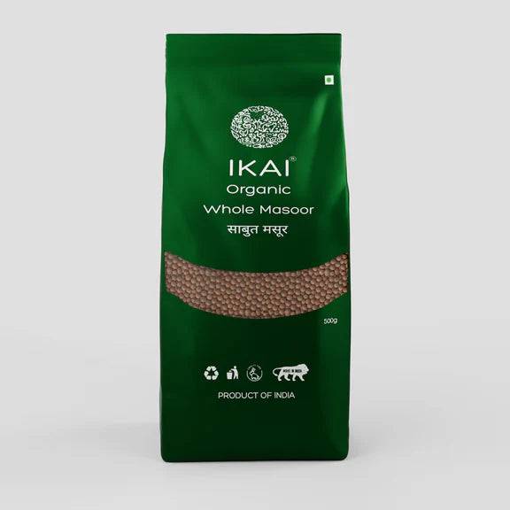 IKAI Organic Whole Masoor (Unpolished Red Lentil) - 500 gm