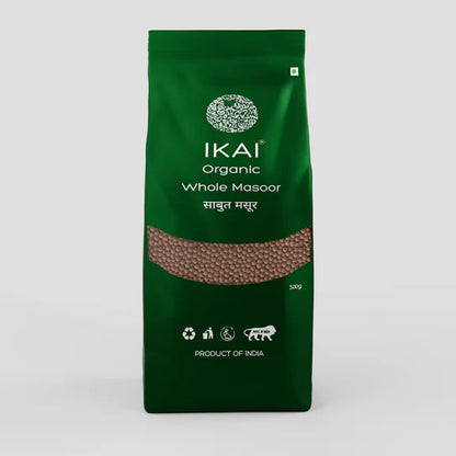 IKAI Organic Whole Masoor (Unpolished Red Lentil) - 500 gm