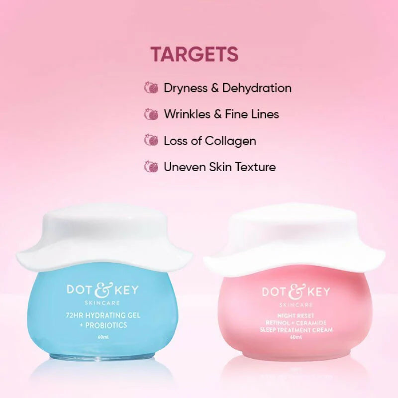 Dot & Key AM PM Routine With Hyaluronic Acid- 72HR Hydrating Probiotics Gel & Retinol Night Cream - combo
