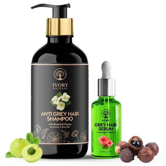 Ivory Natural Grey Serum And Hair Shampoo Combo Restores Natural Hair Wellness And Nourished, Shiny Hair - combo