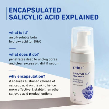 Plum Salicylic Acid Foaming Face Wash - Fights Active Acne & Oil For Smooth Skin - 110 ml