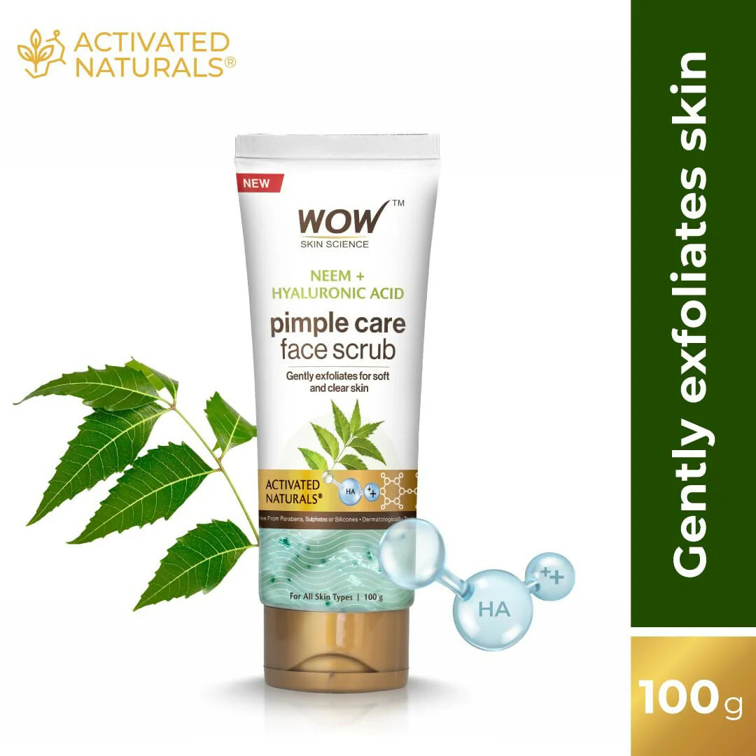 WOW Skin Science Neem & Hyaluronic Acid Pimple Care Face Scrub For Anti-Bacterial, Unclogs Pores