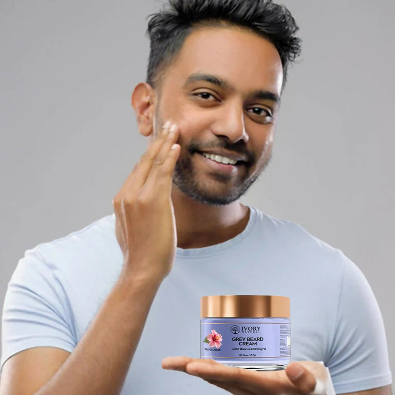 Ivory Natural Grey Beard Combo (Serum, Cream, Wash & Gel) Restore Your Silver Beard To Natural Color - combo