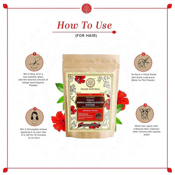 Khadi Natural Organic Henna & Hibiscus Flower Powder - 100 gm
