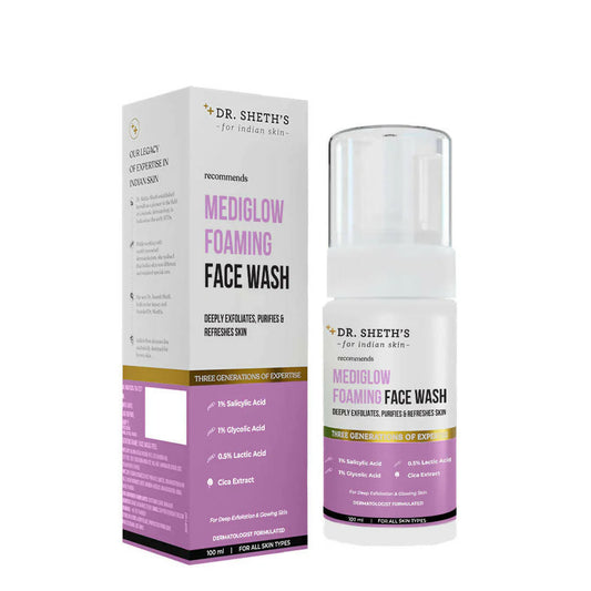 Dr. Sheth's Mediglow Foaming Face Wash For Glowing Skin, Deeply Cleanses, Exfoliates & Unclogs Pores, For All Skin Types