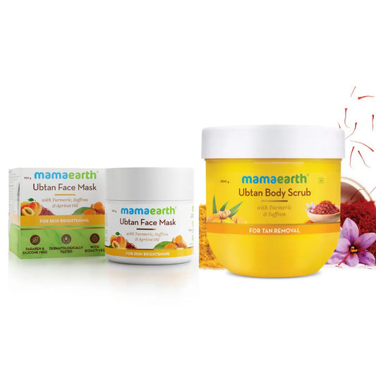 Mamaearth Ubtan Face Mask & Body Scrub with Turmeric & Saffron Combo For Tan Removal -combo