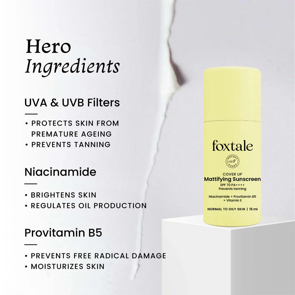 Foxtale SPF 70 Gel-Cream Sunscreen for Oily Skin with PA++++ & Niacinamide - 15 ml