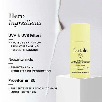 Foxtale SPF 70 Gel-Cream Sunscreen for Oily Skin with PA++++ & Niacinamide - 15 ml