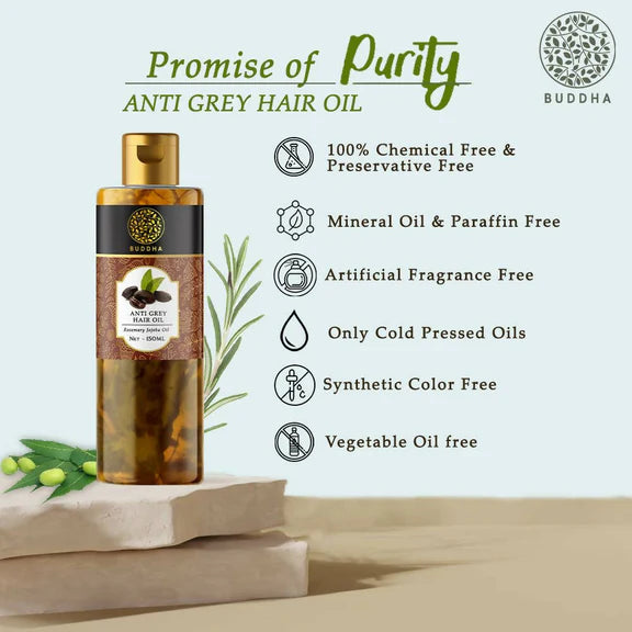 Buddha Natural Anti Grey Hair Oil For Anti Greying and Natural Hair Color - 150 ml