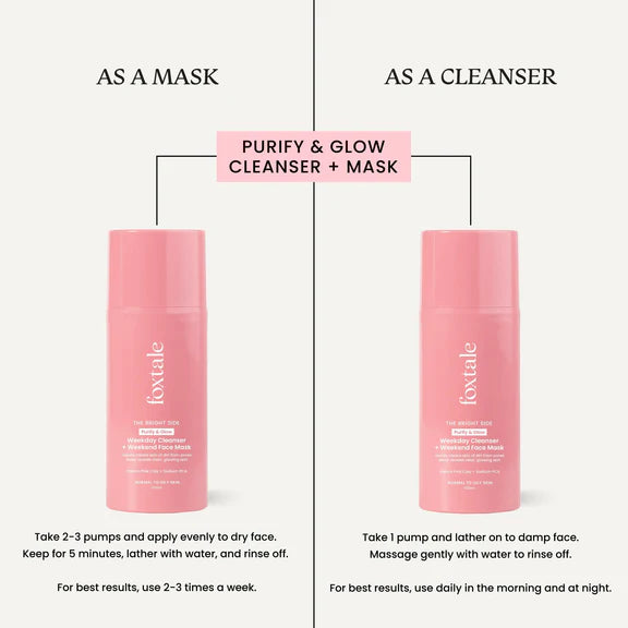 Foxtale Purify & Glow Cleanser + Mask With French Pink Clay & Sodium - 100 ml