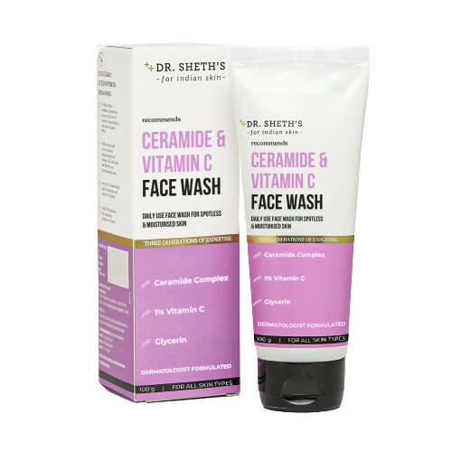 Dr. Sheth's Ceramide & Vitamin C Brightening Face Wash Gently Cleanses, Hydrates & Reduces Dark Spots, For Normal, Oily & Combination Skin