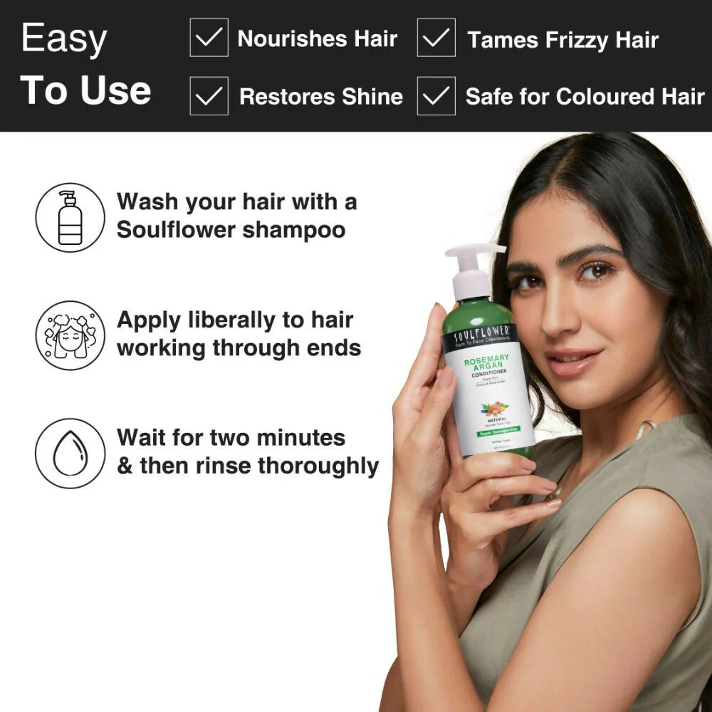 Soulflower Rosemary Argan Conditioner for Dry & Frizzy Hair, Damage Repair, Cocoa & Shea Butter