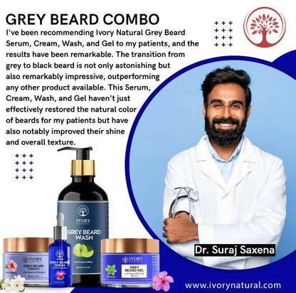 Ivory Natural Grey Beard Combo (Serum, Cream, Wash & Gel) Restore Your Silver Beard To Natural Color - combo