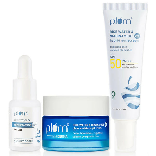Plum Niacinamide Serum, Moisturizer & Sunscreen Kit For Bright, Blemish-Free, Hydrated Skin - combo