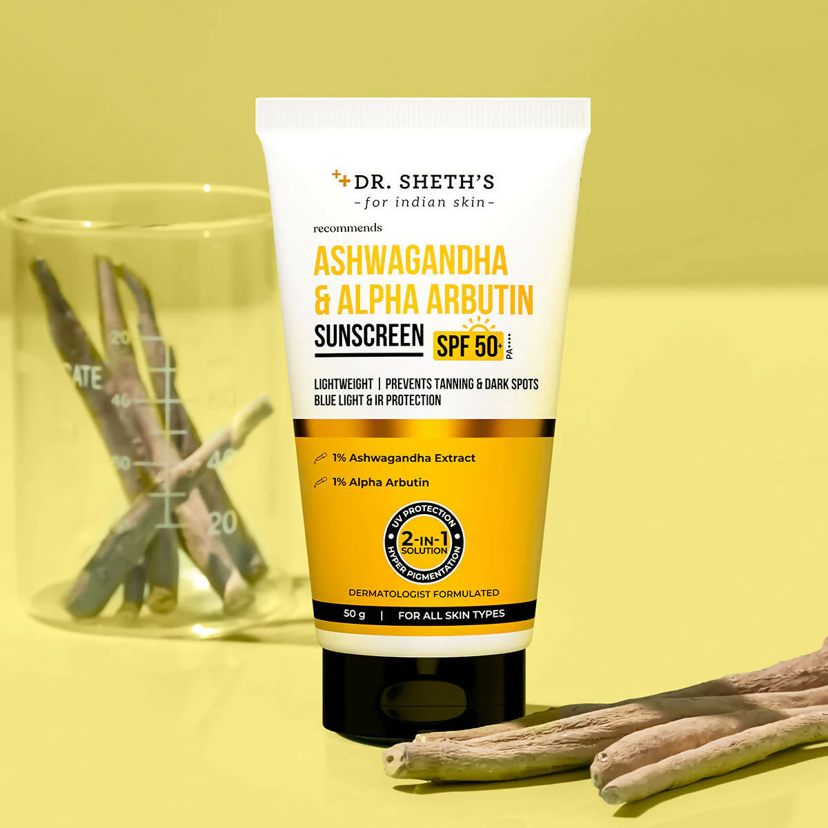 Dr. Sheth's Ashwagandha & Alpha Arbutin Sunscreen SPF 50+ PA++++