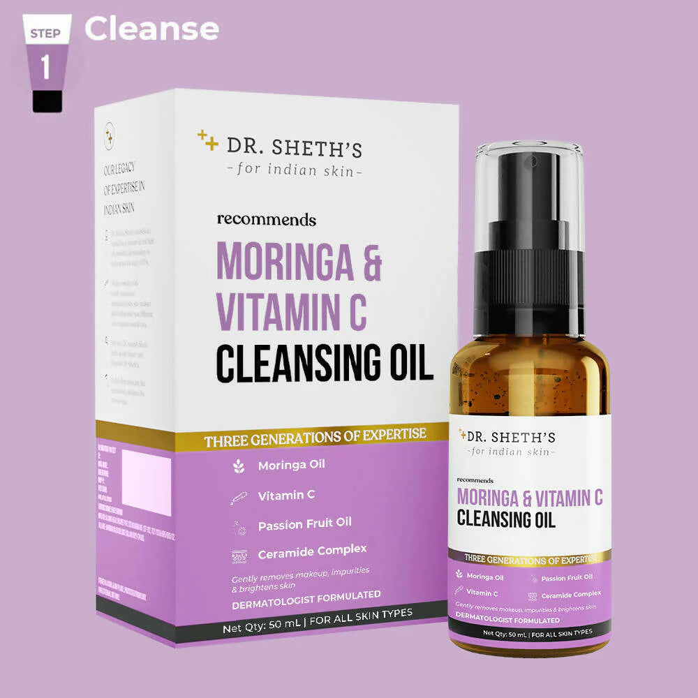 Dr. Sheth's Moringa & Vitamin C Face Cleansing Oil For Deep Pore Cleansing, Removes Makeup & Impurities, Hydrates