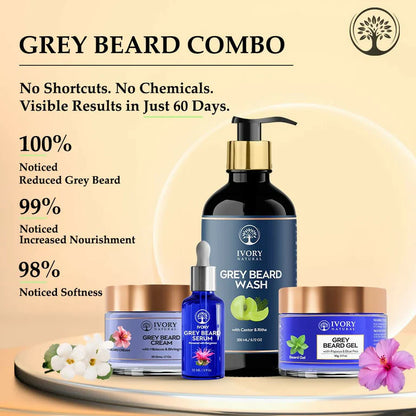 Ivory Natural Grey Beard Combo (Serum, Cream, Wash & Gel) Restore Your Silver Beard To Natural Color - combo