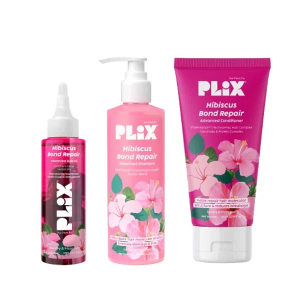 PLIX The Plant Fix Hibiscus Bond Repair Advanced Hair Oil, Shampoo & Conditioner - Combo