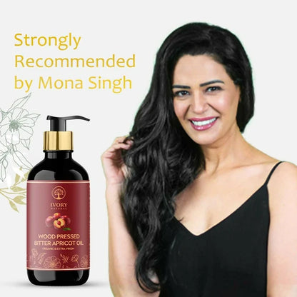 Ivory Natural Wood Pressed Bitter Apricot Oil Organic & Extra Virgin For Deep Moisturization, Gentle Hydration, And Youthful Glow - 200 ml