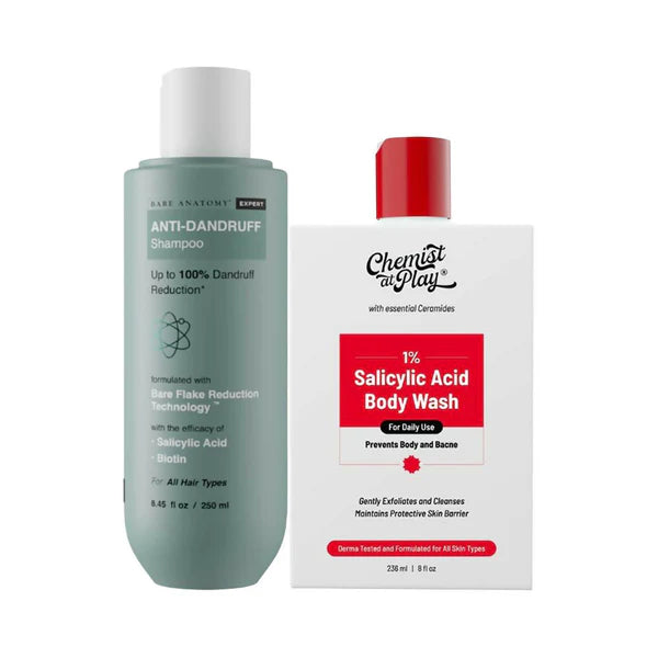 Chemist At Play Acne Control Body Wash & Bare Anatomy Dandruff Shampoo - combo