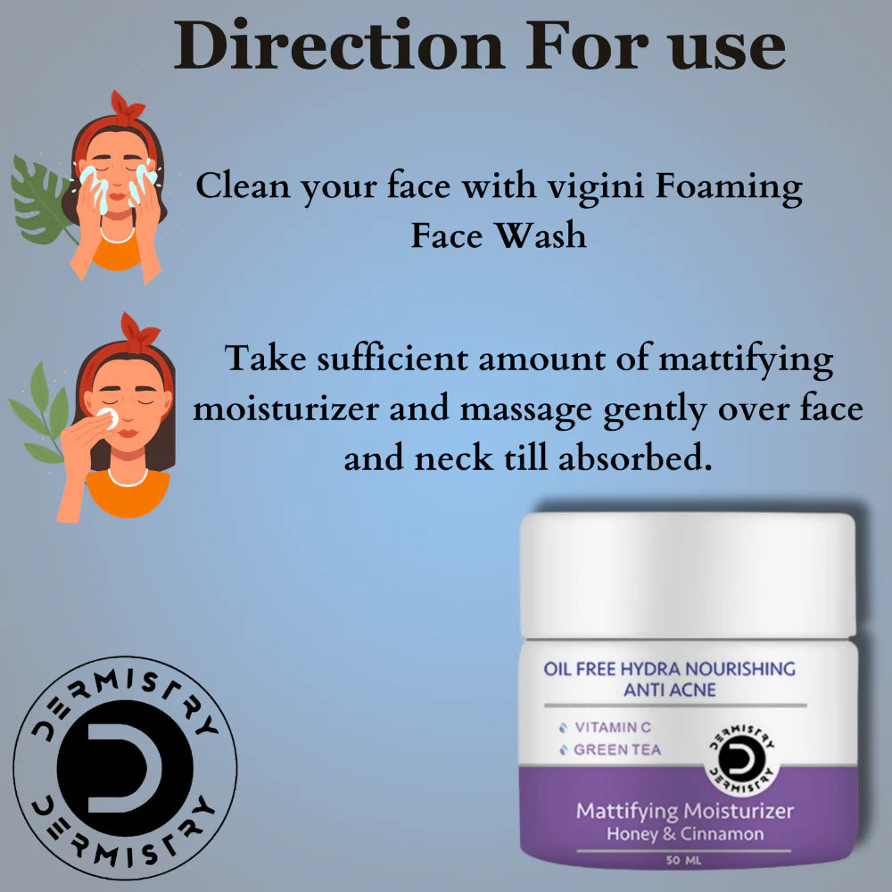 Dermistry Green Tea Vitamin C Oil Free Hydra Nourishing Mattifying Moisturizer Oily Acne Prone Skin - 50 ml