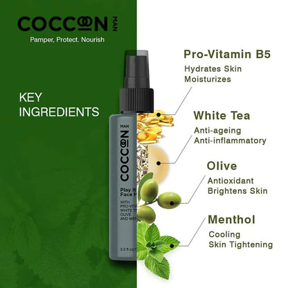 Coccoon Play It Cool Face Mist With Pro-Vitamin B5, White Tea, Olive & Menthol - 100 ml
