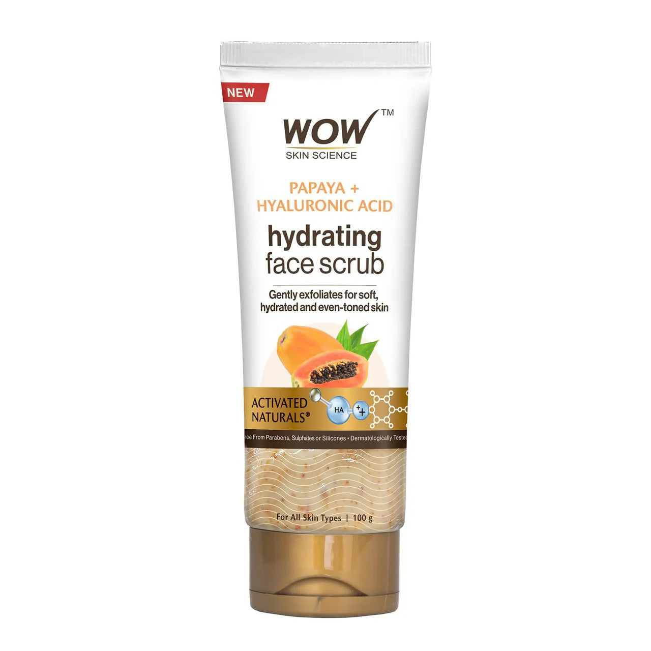 WOW Skin Science Papaya and Hyaluronic Acid Hydrating Face Scrub for Gently Exfoliates, Unclogs Pores