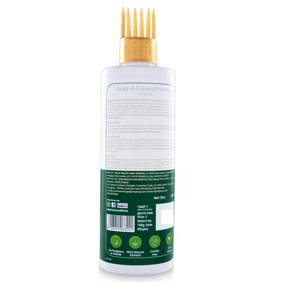 VI-JOHN Prakritik Argan & Evening Primrose Hair oil, Helps to Control Dandruff,100% Bio Actives Hair Oil - 250 ml