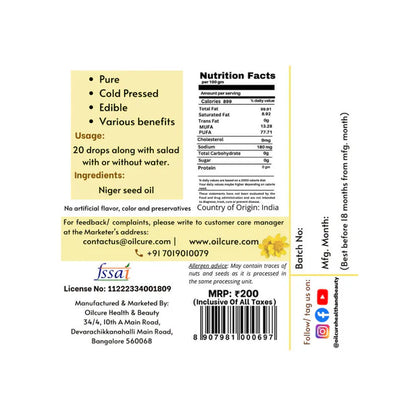 Oilcure Niger Seed Oil - 100 ml - Pack of 3