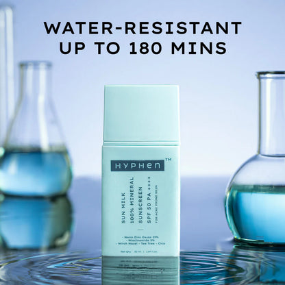 Hyphen Sun Milk 100% Mineral Sunscreen SPF 50 PA++++ 25% Nano Zinc Oxide For Acne Prone, Oily Skin - 50 ml