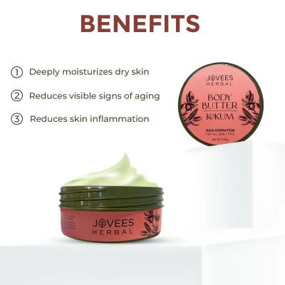 Jovees Kokum Body Butter for Dry & Rough Skin Deep Nourishment, Non-Sticky - 200 gm