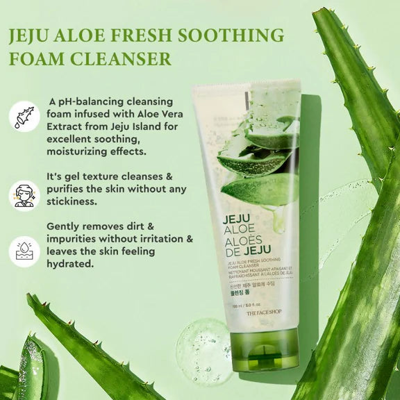 The Face Shop Jeju Aloe Fresh Soothing Foam Cleanser - 150 ml