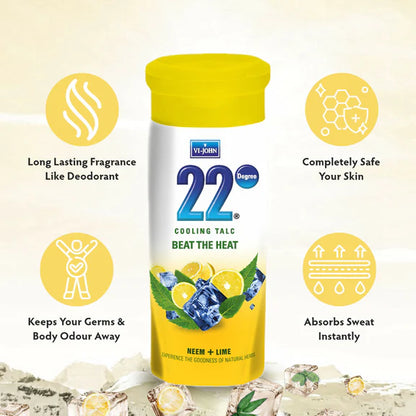 VI-JOHN 22 Degree Cooling Talc Beat the Heat Neem and Lime - 300 gm