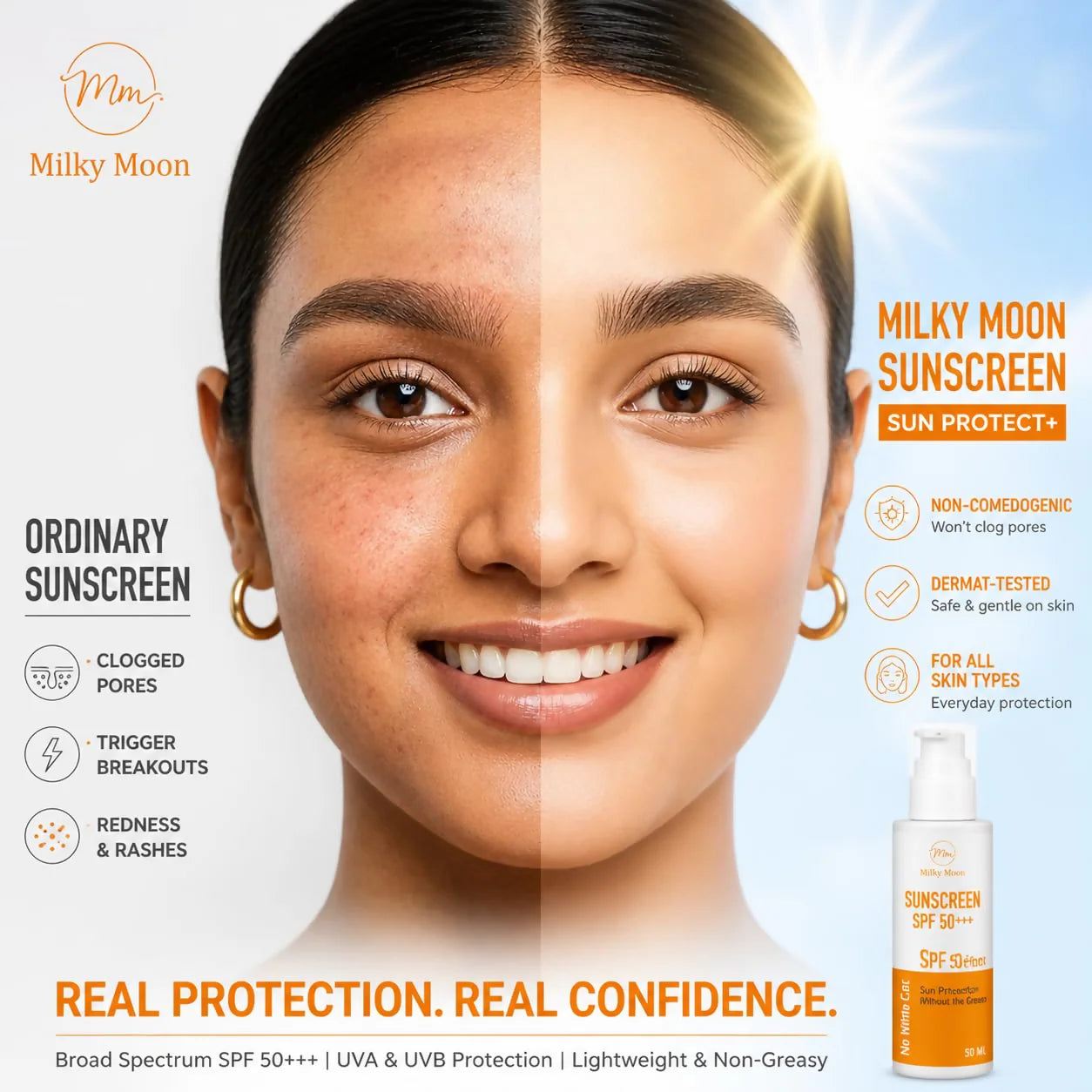 Milky Moon Sunscreen For Oily Skin Spf 50 Pa+++ Lightweight & Non-Greasy - 50 ml