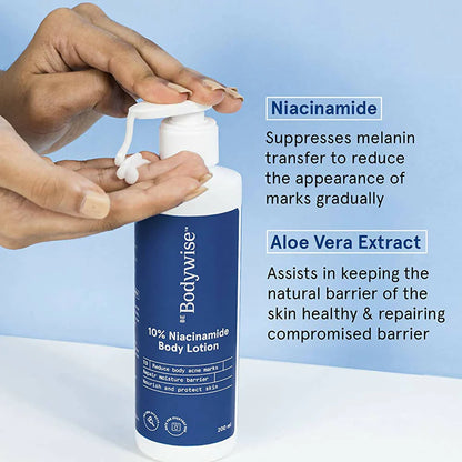 BeBodywise 10% Niacinamide Body Lotion for Reducing Acne Marks With Aloe vera extract, All Skin Types