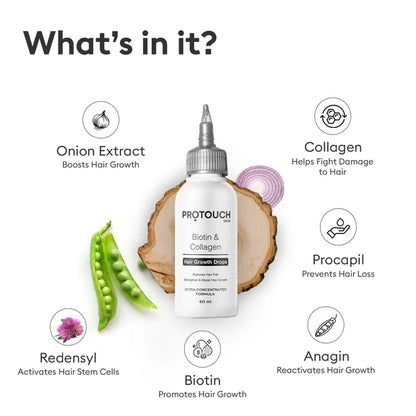 Protouch Biotin & Collagen Hair Growth Drops with Redensyl, Anagain, Procapil, and Onion Extract - 60 ml