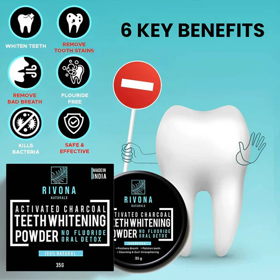 Rivona Naturals Activated Charcoal Teeth Whitening Powder - 35 gm