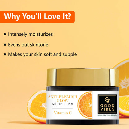 Good Vibes Anti-Blemish Vitamin C Glow Night Cream - Spotless, Brightening, Depigmentation, Reduces dark spot - 50 gm