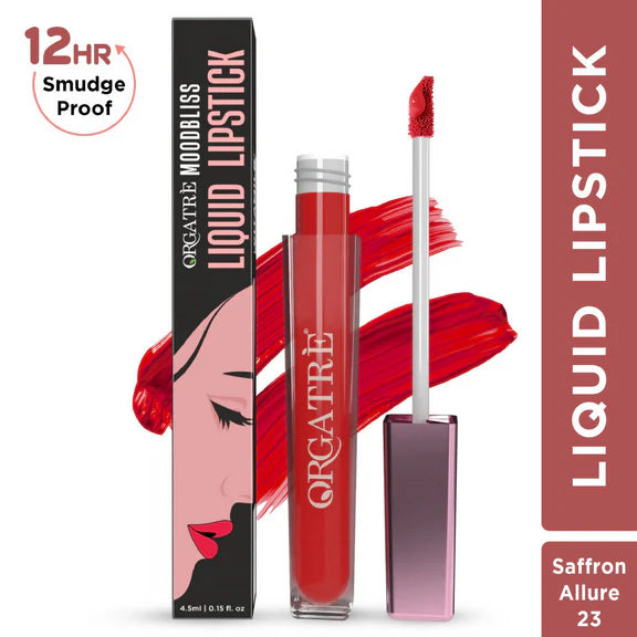 Orgatre Moodbliss Waterproof Glossy Liquid Lipstick - Saffron Allure - 4.5 ml