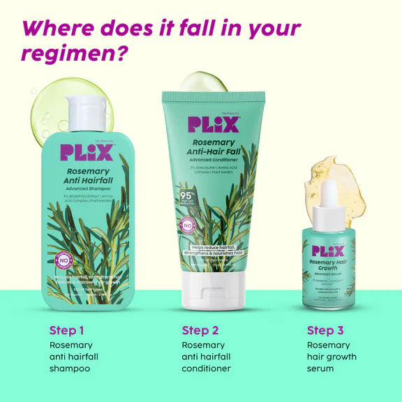 PLIX The Plant Fix Rosemary Anti Hairfall Regime 3% Redensyl Serum, Shampoo & Conditioner - combo