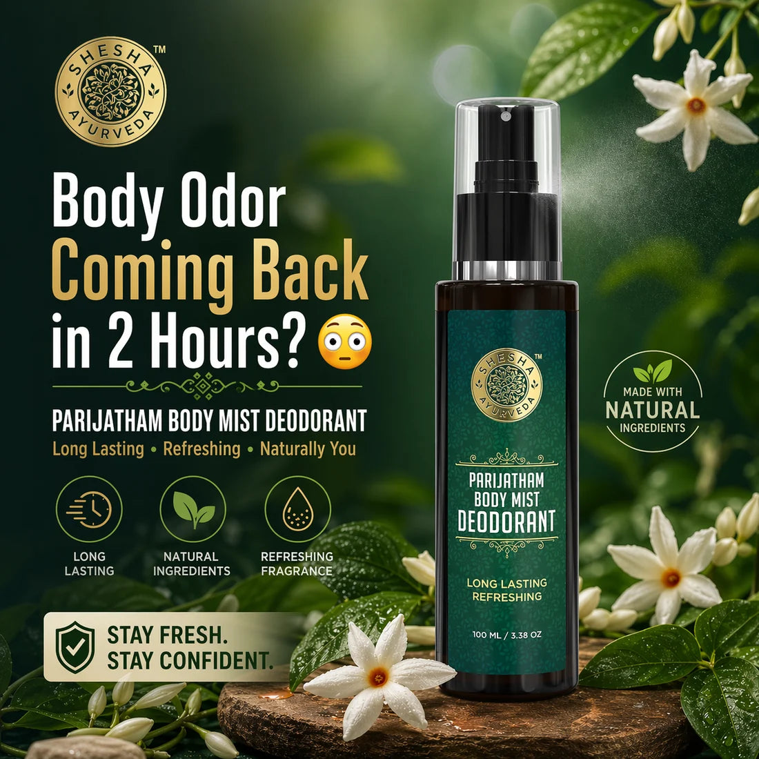 Parijatham Deodorant Body Mist | Long-Lasting Fragrance, Refreshing, All-Day Freshness, Delicate Floral Scent