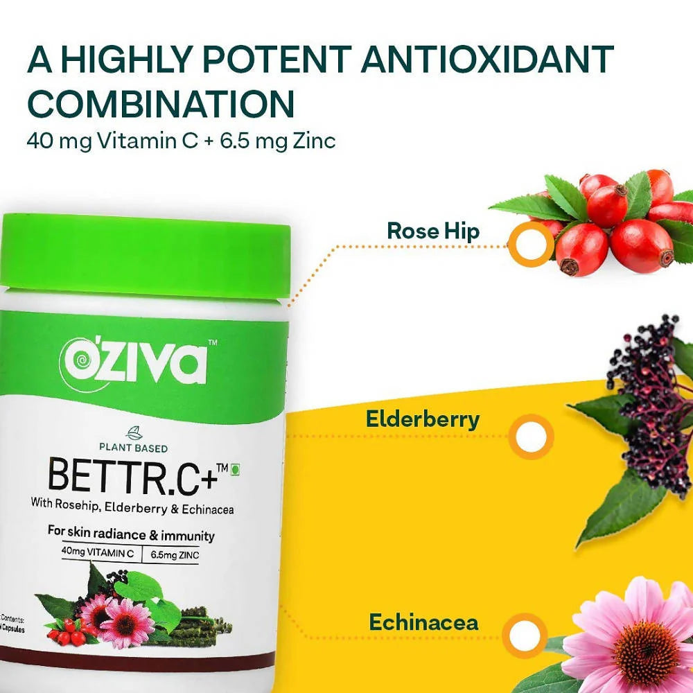 OZiva Plant Based Bettr.C+ With Rosehip, Elderberry & Echinacea -60 Caps