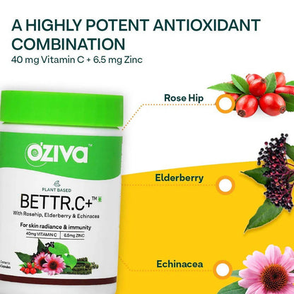 OZiva Plant Based Bettr.C+ With Rosehip, Elderberry & Echinacea -60 Caps