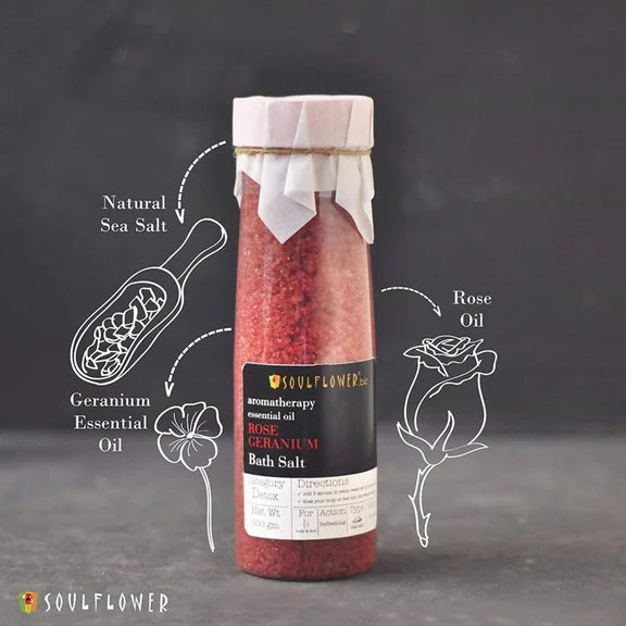 Soulflower Aromatherapy Essential Oil Rose Geranium Bath Salt - 500 gm