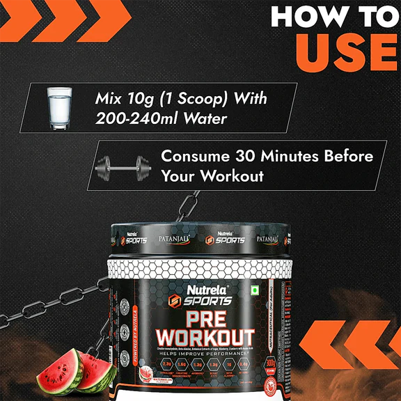 Patanjali Nutrela Sports Pre - Workout-(Watermelon) - 300 gm