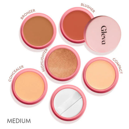 Gleva 5 In 1 Makeup stack Gleva 5 In 1 Makeup stack WIth Concealer, Bronzer, Blusher, Compact & Highlighter Smooth & Blendable Formula - Medium - 25 gm