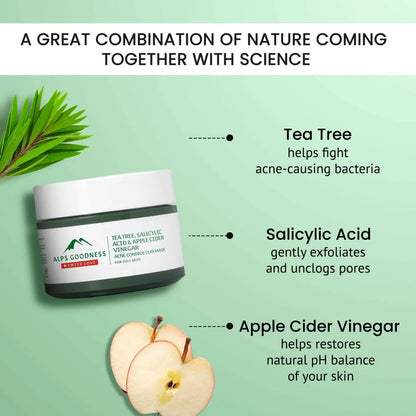 Alps Goodness Acne Control French Green Clay Mask For Oily Skin With Tea Tree, Salicylic Acid & Apple Cider Vinegar