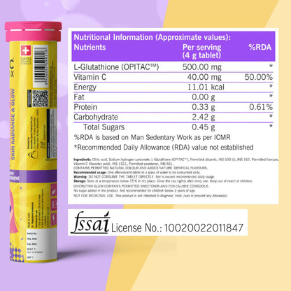 Chicnutrix Glow 500mg Effervescent Tablets - Black Currant Flavour Antioxidants For Clear, Glowing Skin