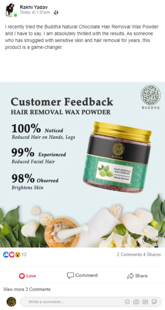 Buddha Natural Wax Powder Natural Instant Painless Hair Removal - 100 gm