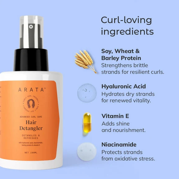 Arata Curl Hair Detangler With Hyaluronic Acid, Niacinamide - Detangles & Strengthens Curls - 100 ml